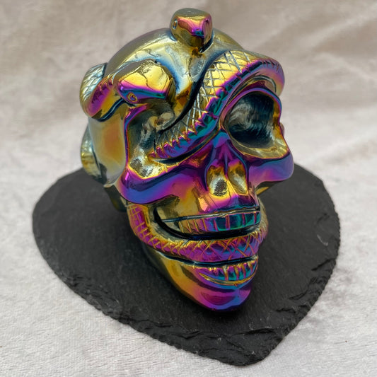 Titanium Aura Obsidian Skull with Snakes