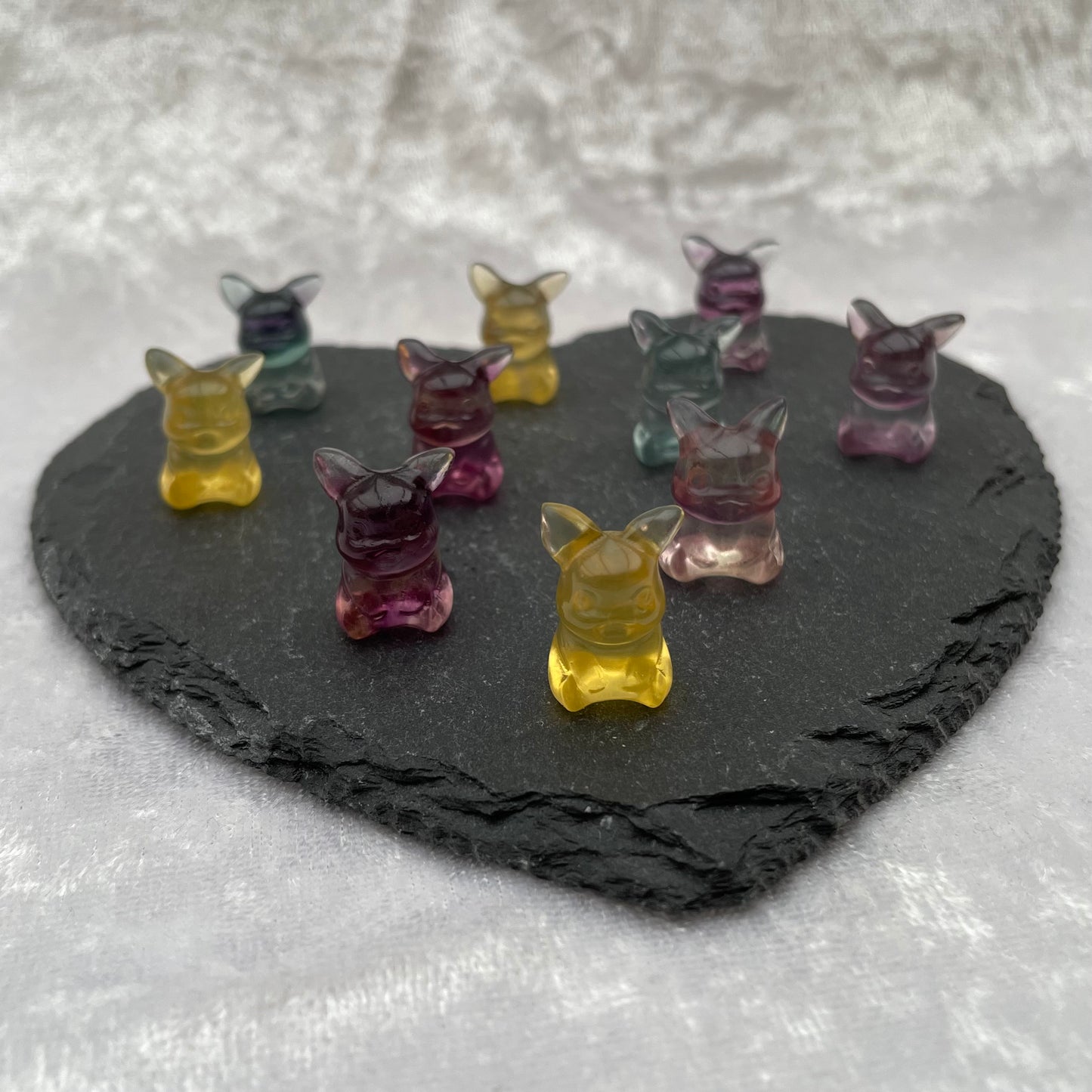 Mini Rainbow Fluorite Pokémon Pikachu carvings