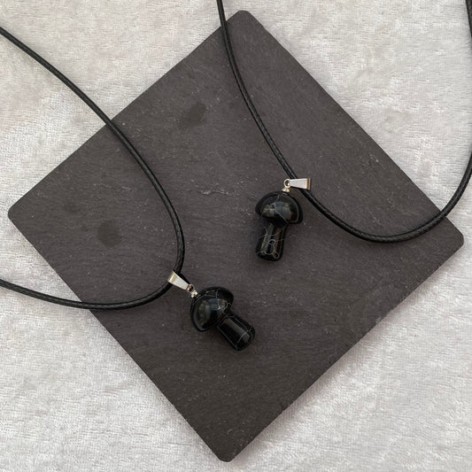 Black Marble Mushroom Necklaces
