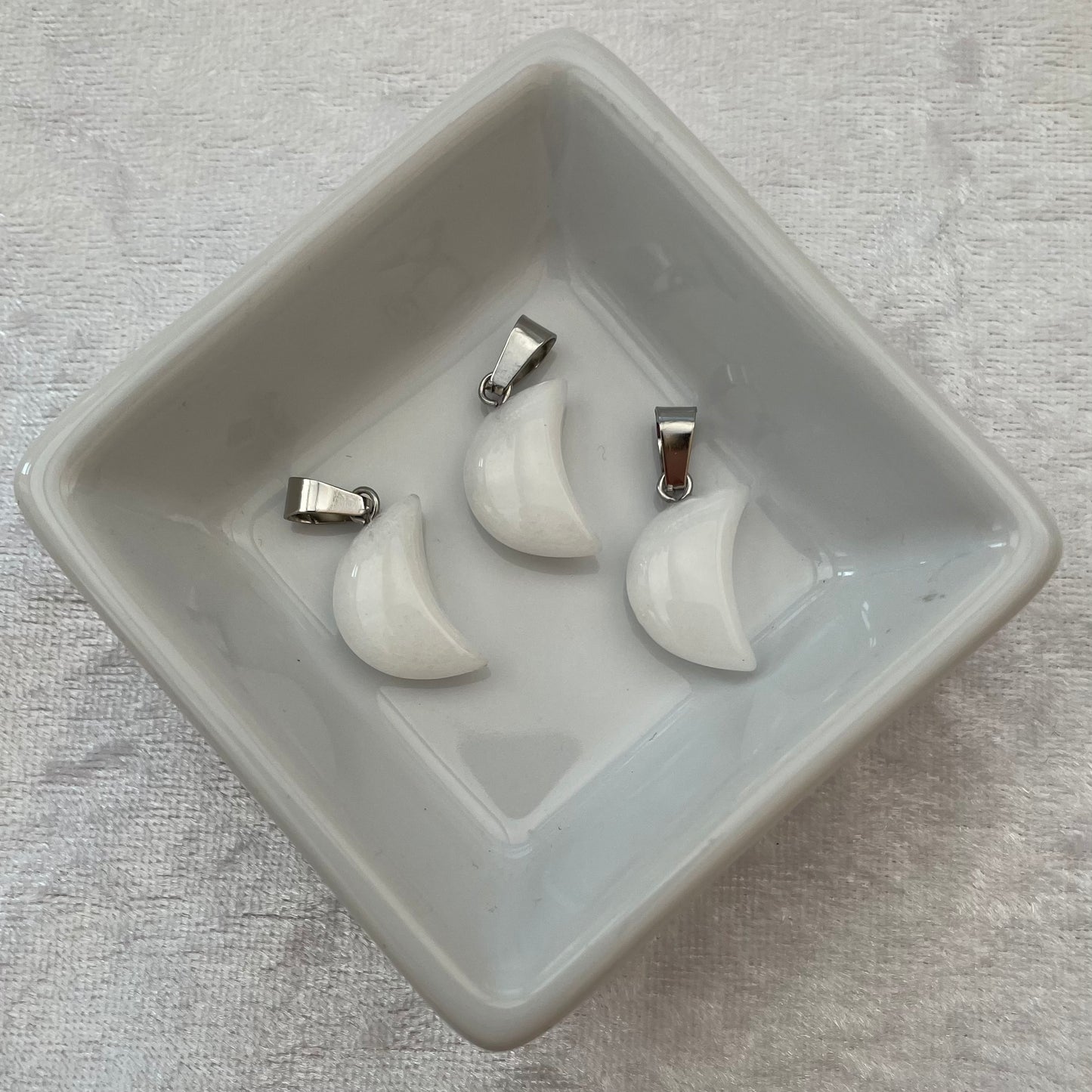 White Agate Moon Pendants