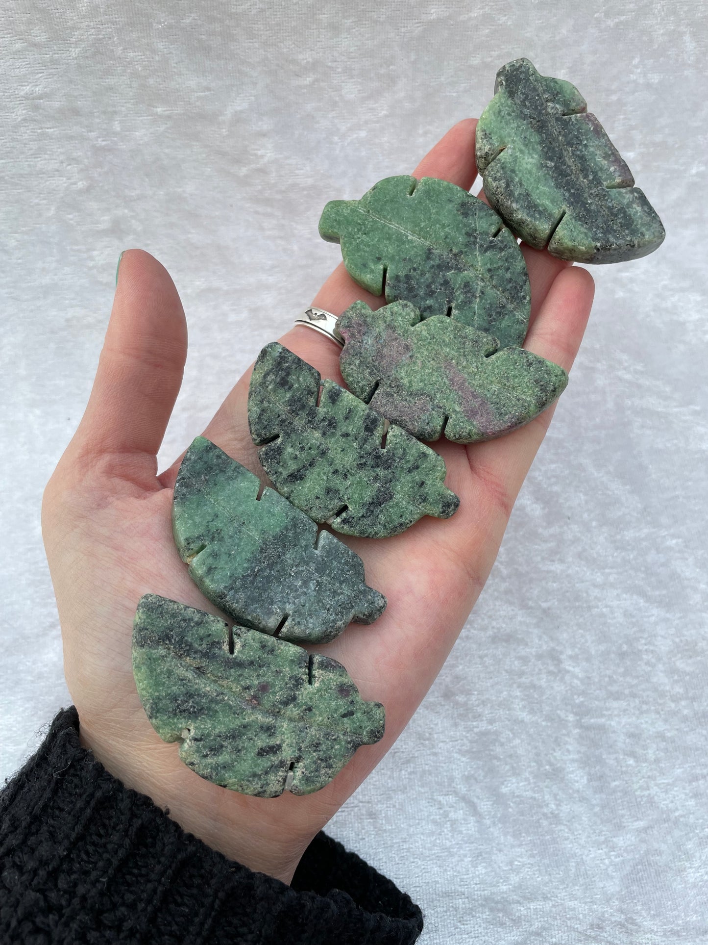 Ruby Zoisite Leaf Carvings