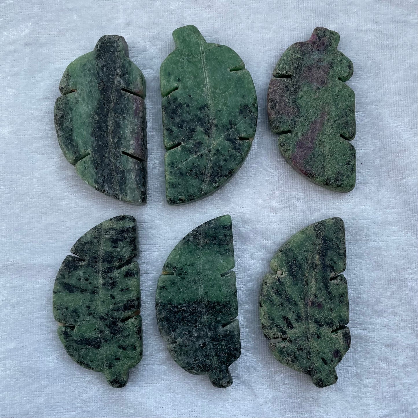 Ruby Zoisite Leaf Carvings