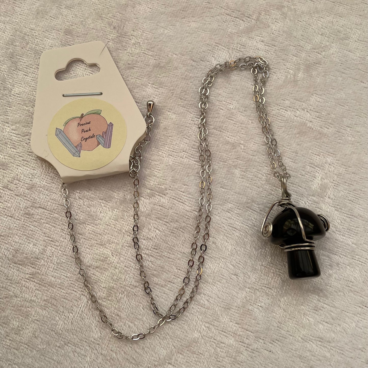 Black Obsidian Wire Wrapped Mushroom Necklace