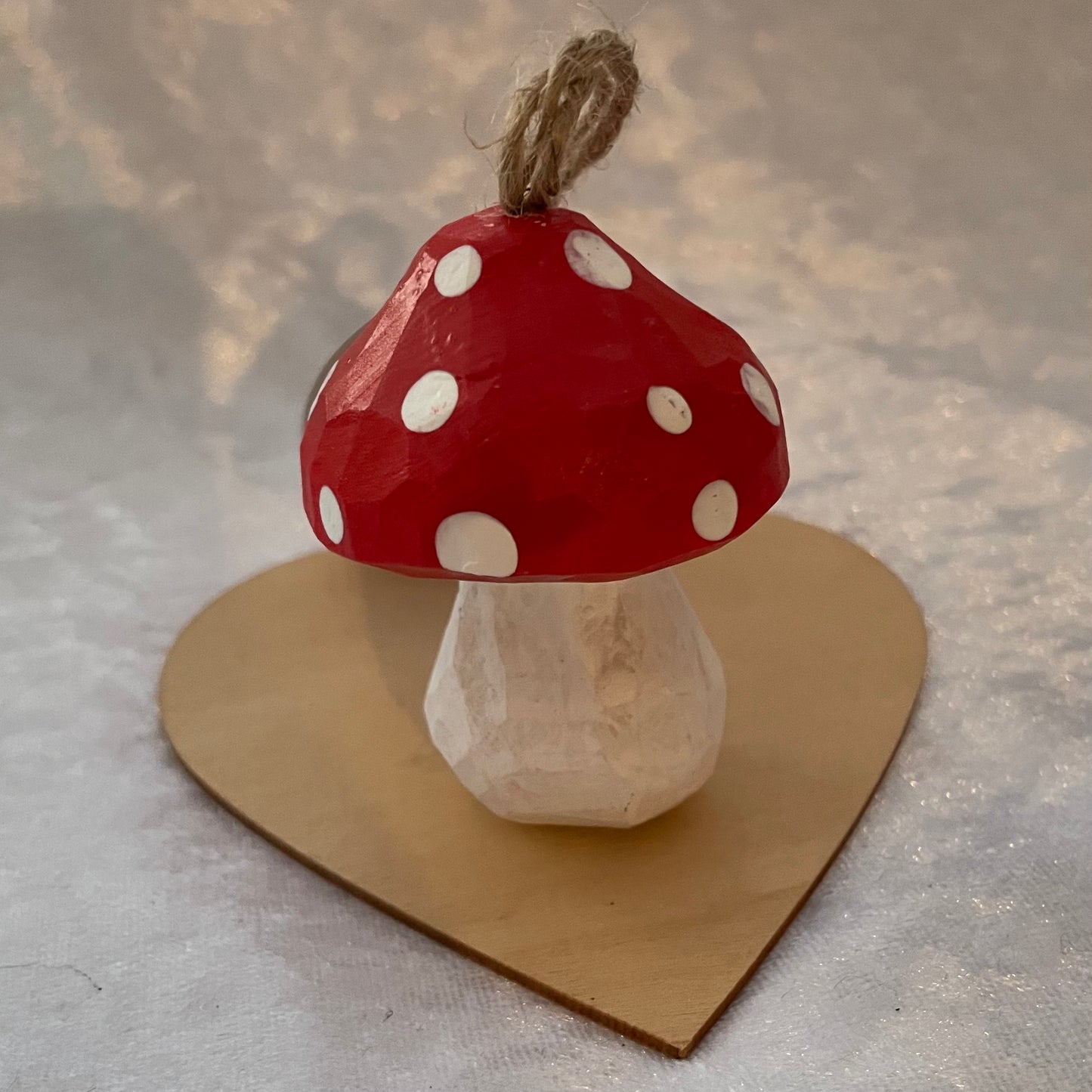 Red and White Hanging Wooden Mushroom Ornament