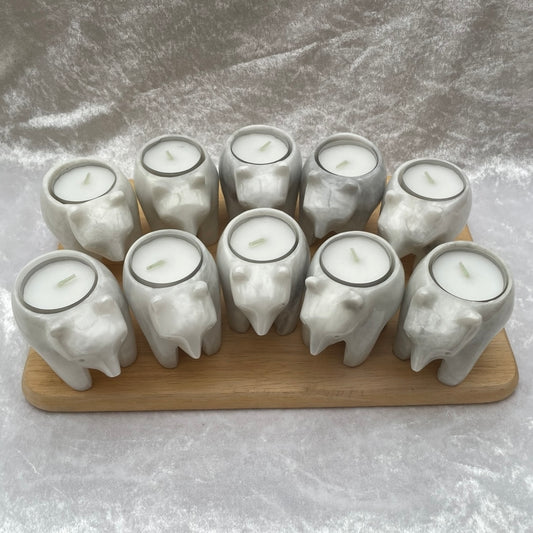 White Marble Bear Tealight Candle Holders