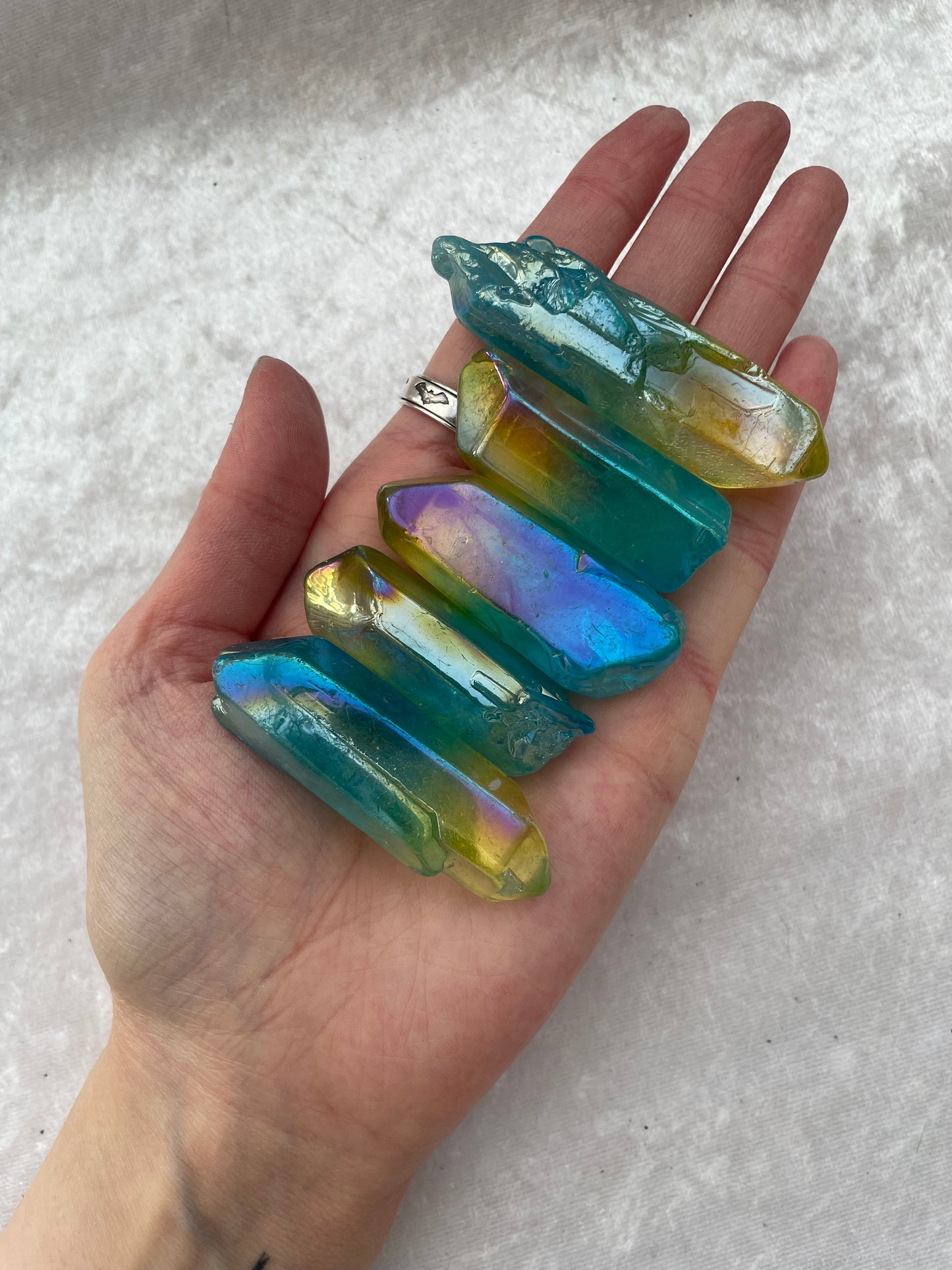 Blue and Yellow Aura Quartz Points