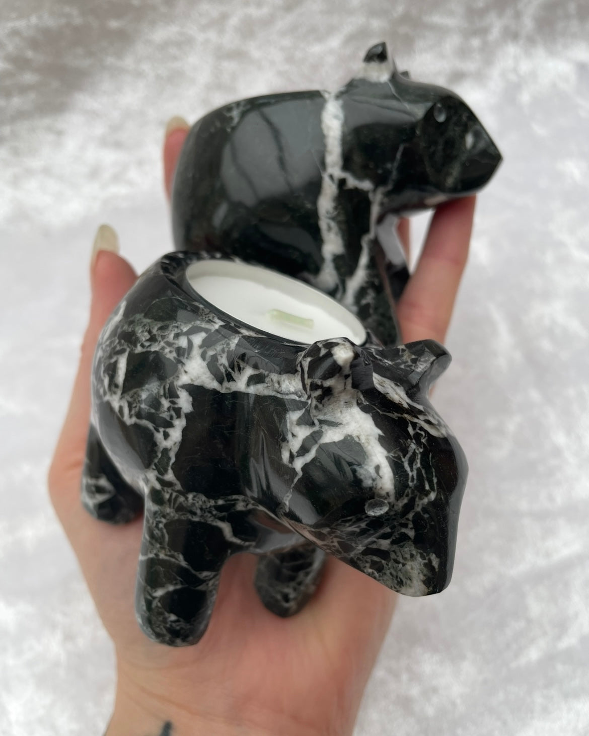 Black Zebra Marble Bear Tealight Candle Holders