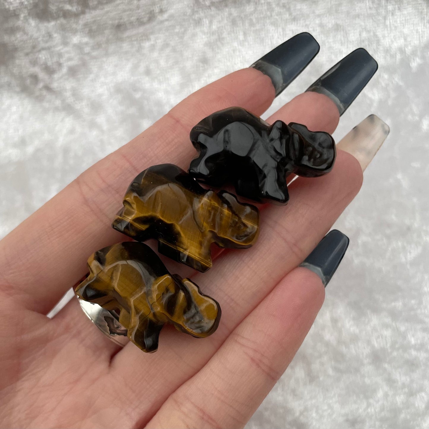 Tigers Eye Elephant Carvings