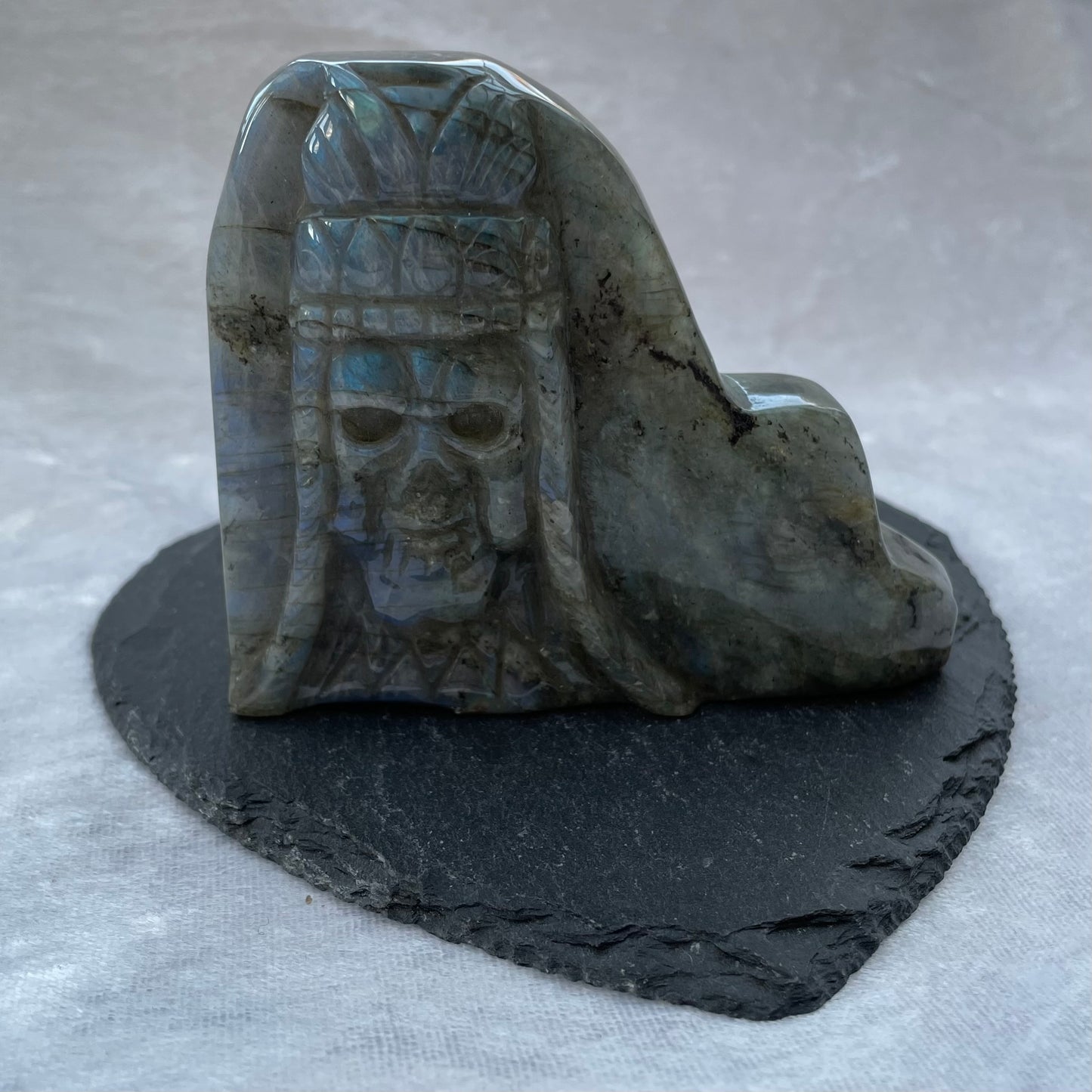 Labradorite Native American Skull and Headdress