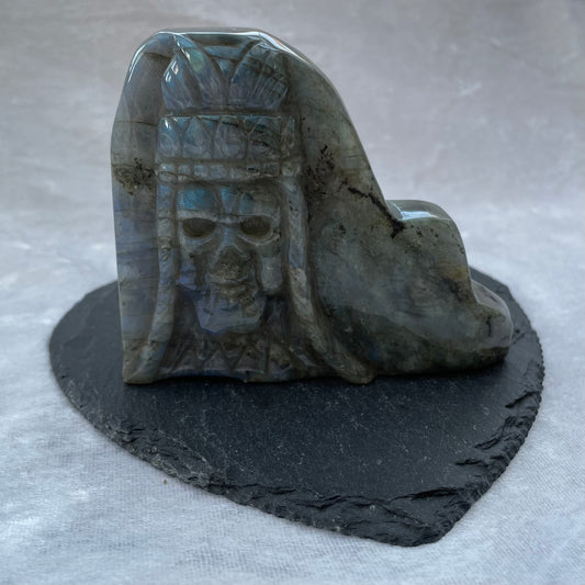 Labradorite Native American Skull and Headdress