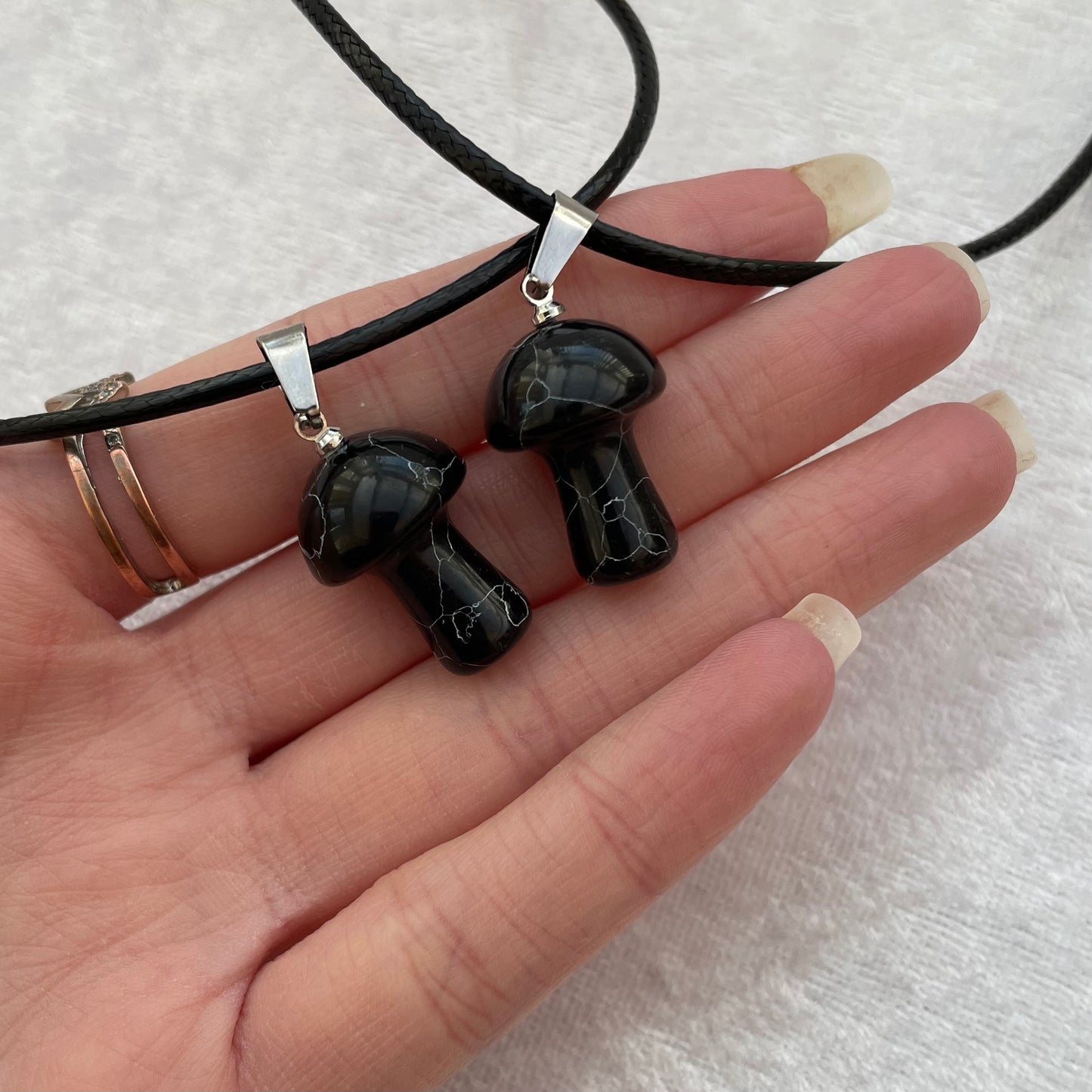 Black Marble Mushroom Necklaces