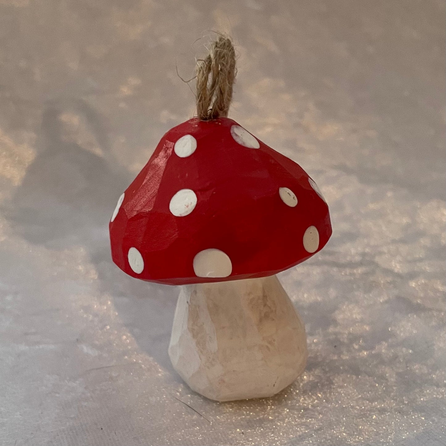 Red and White Hanging Wooden Mushroom Ornament