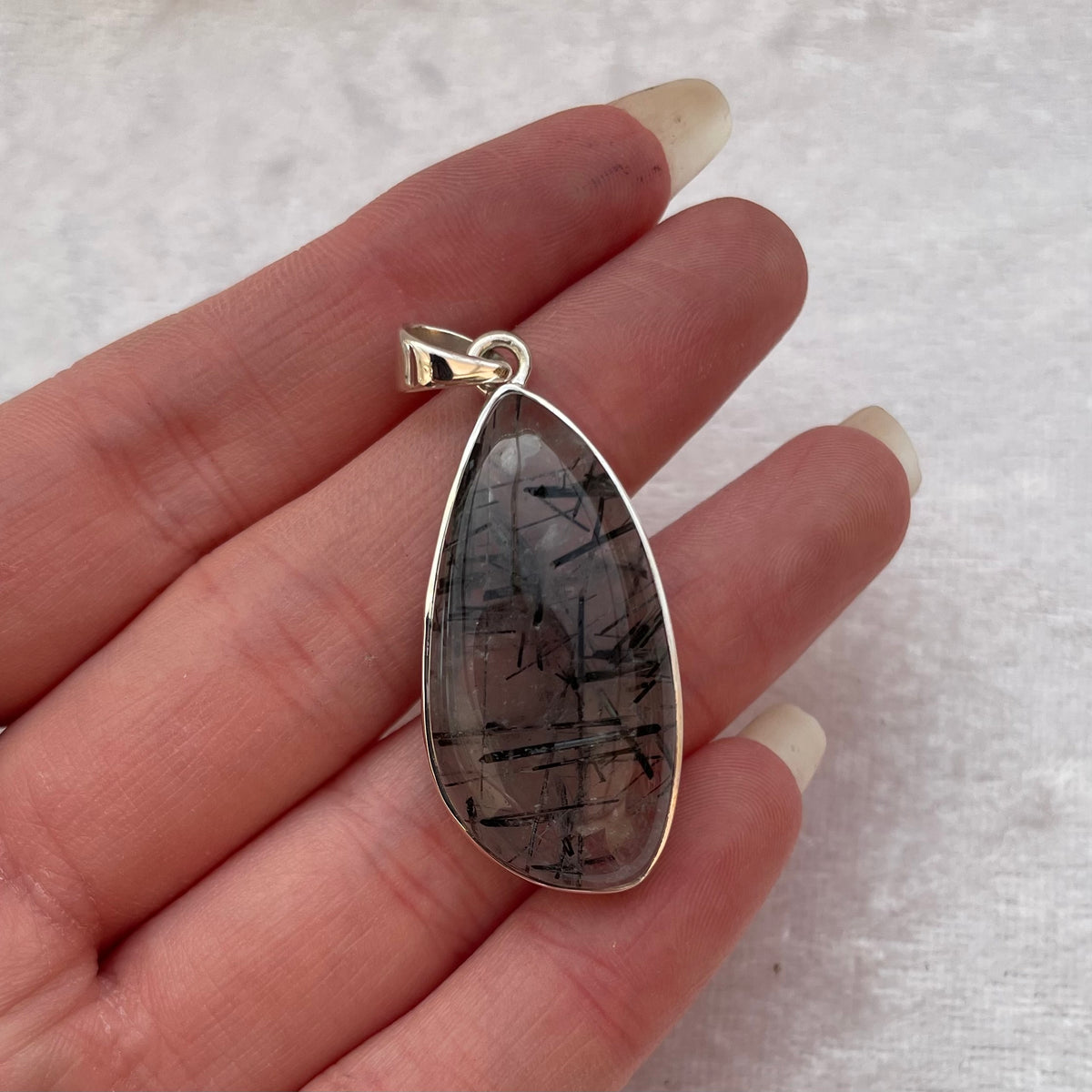Black Tourmaline in Quartz Pendant