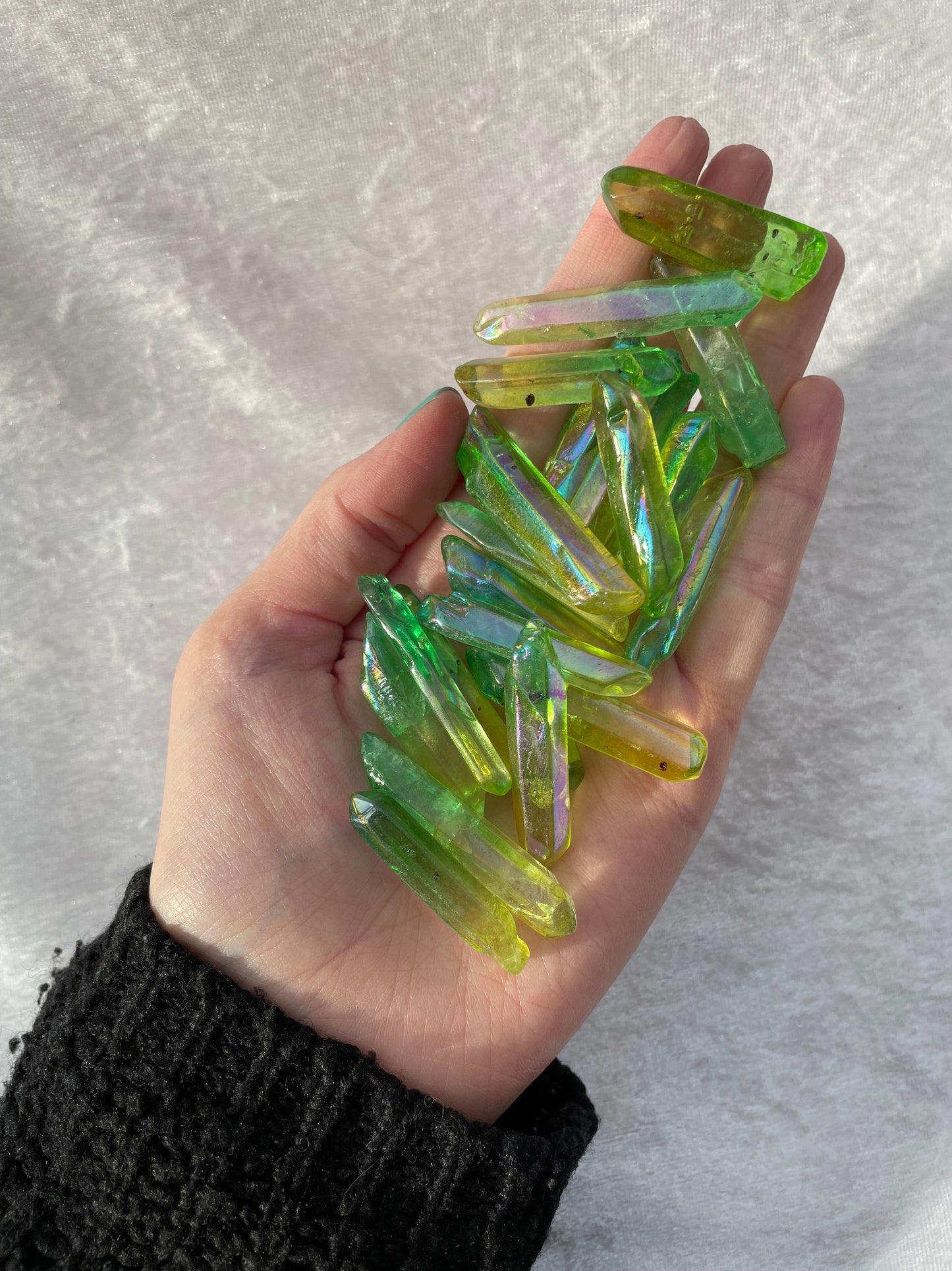 Yellow and Green Aura Quartz Points