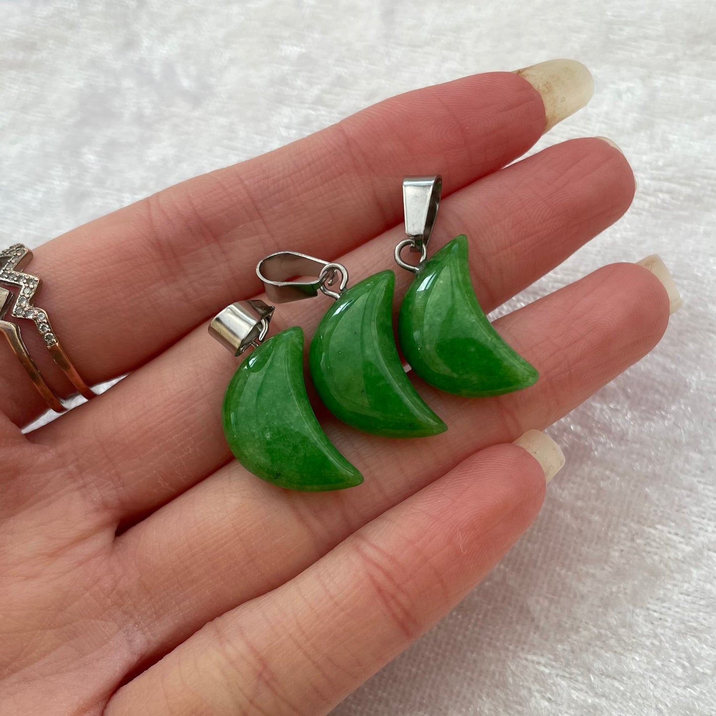 Green Agate Moon Pendants