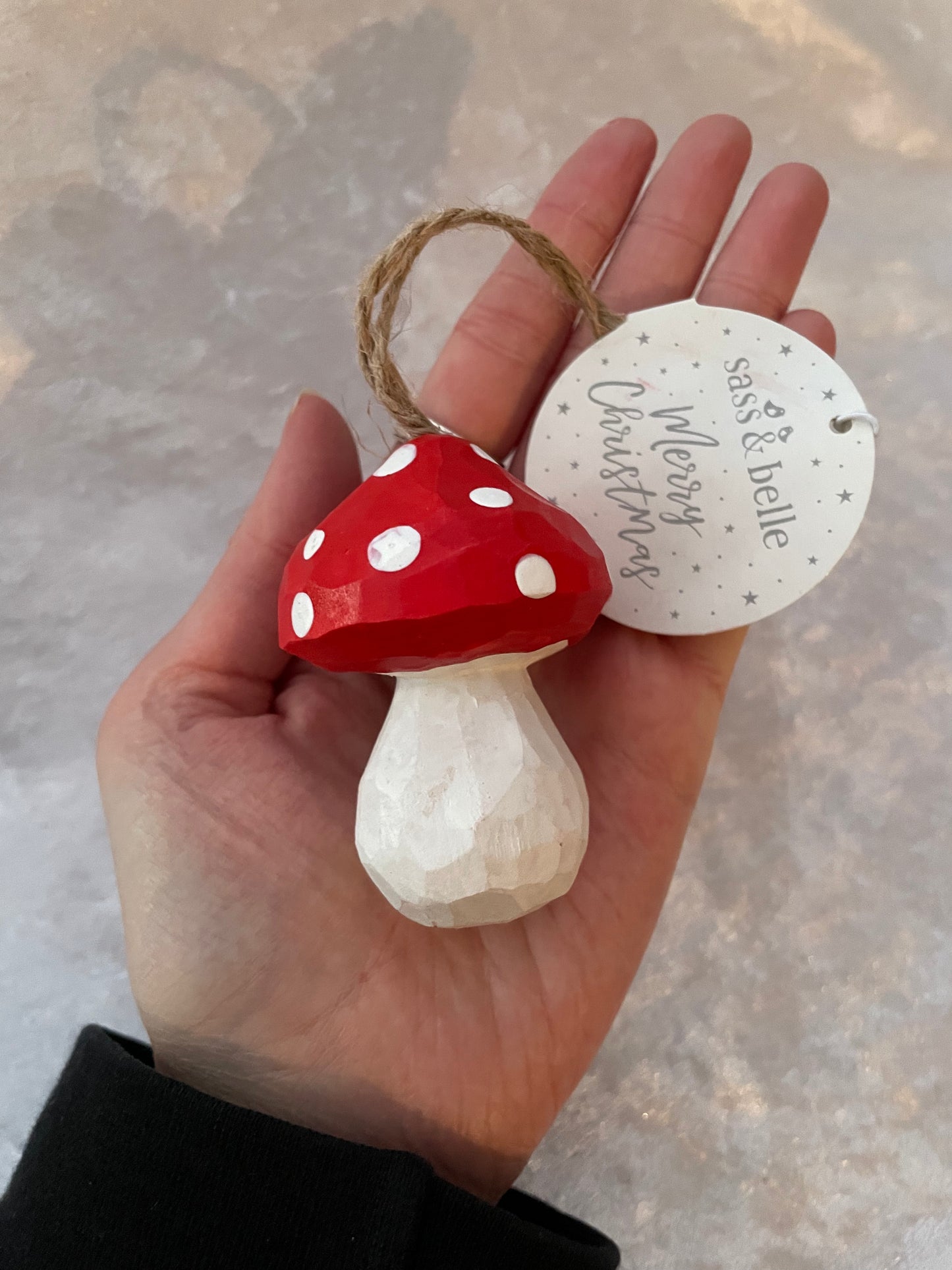 Red and White Hanging Wooden Mushroom Ornament
