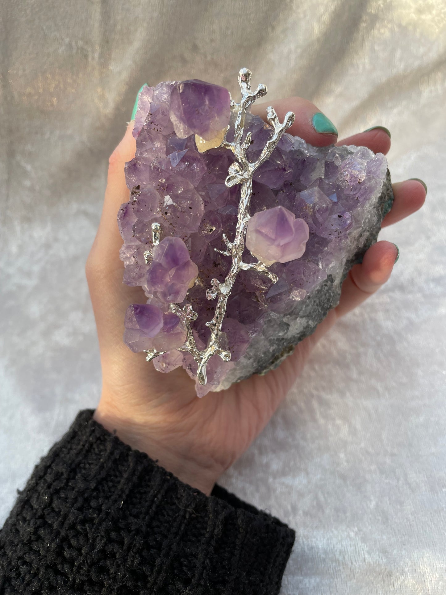 Amethyst Cluster With Silver Branch Detail