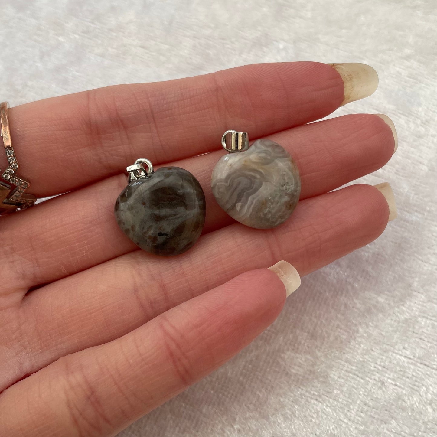 Crazy Lace Agate Heart Pendants