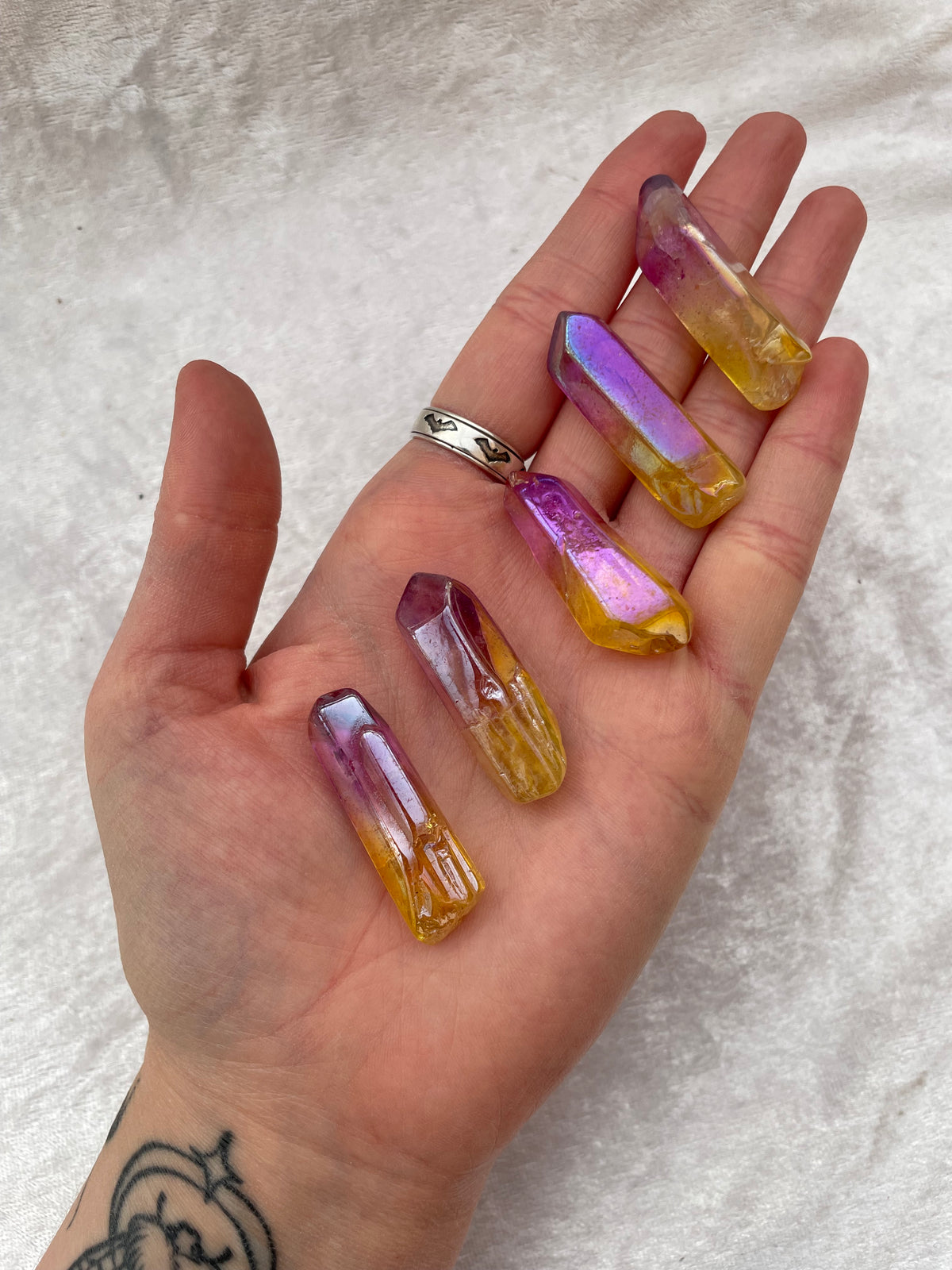 Pink and Yellow Aura Quartz Points