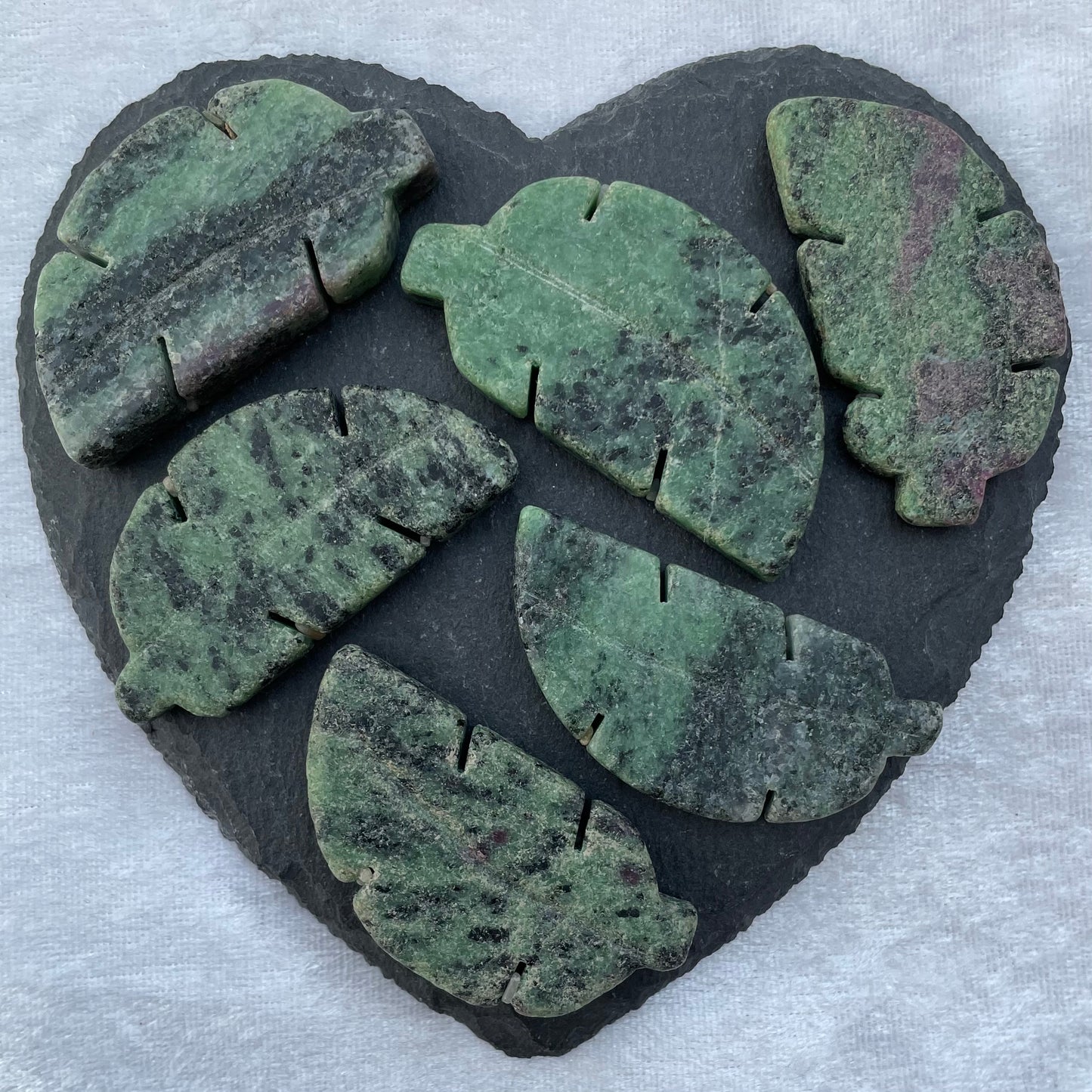 Ruby Zoisite Leaf Carvings