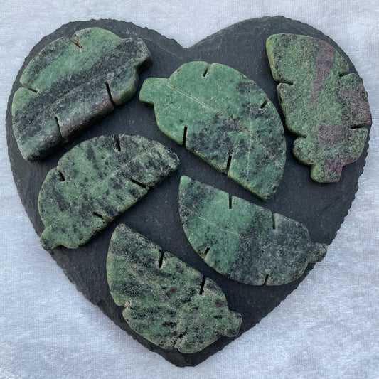 Ruby Zoisite Leaf Carvings