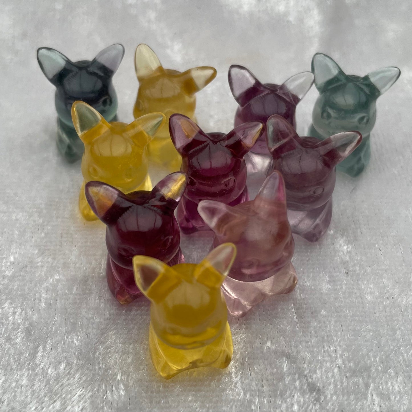 Mini Rainbow Fluorite Pokémon Pikachu carvings