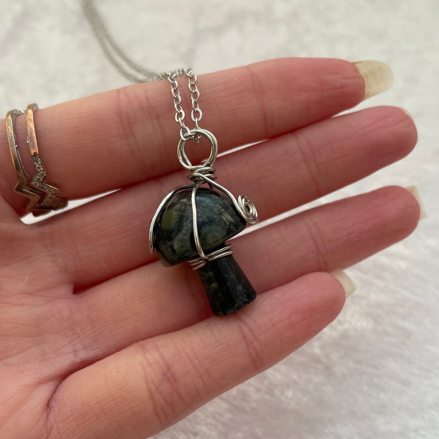 Kambaba Jasper Wire Wrapped Mushroom Necklace