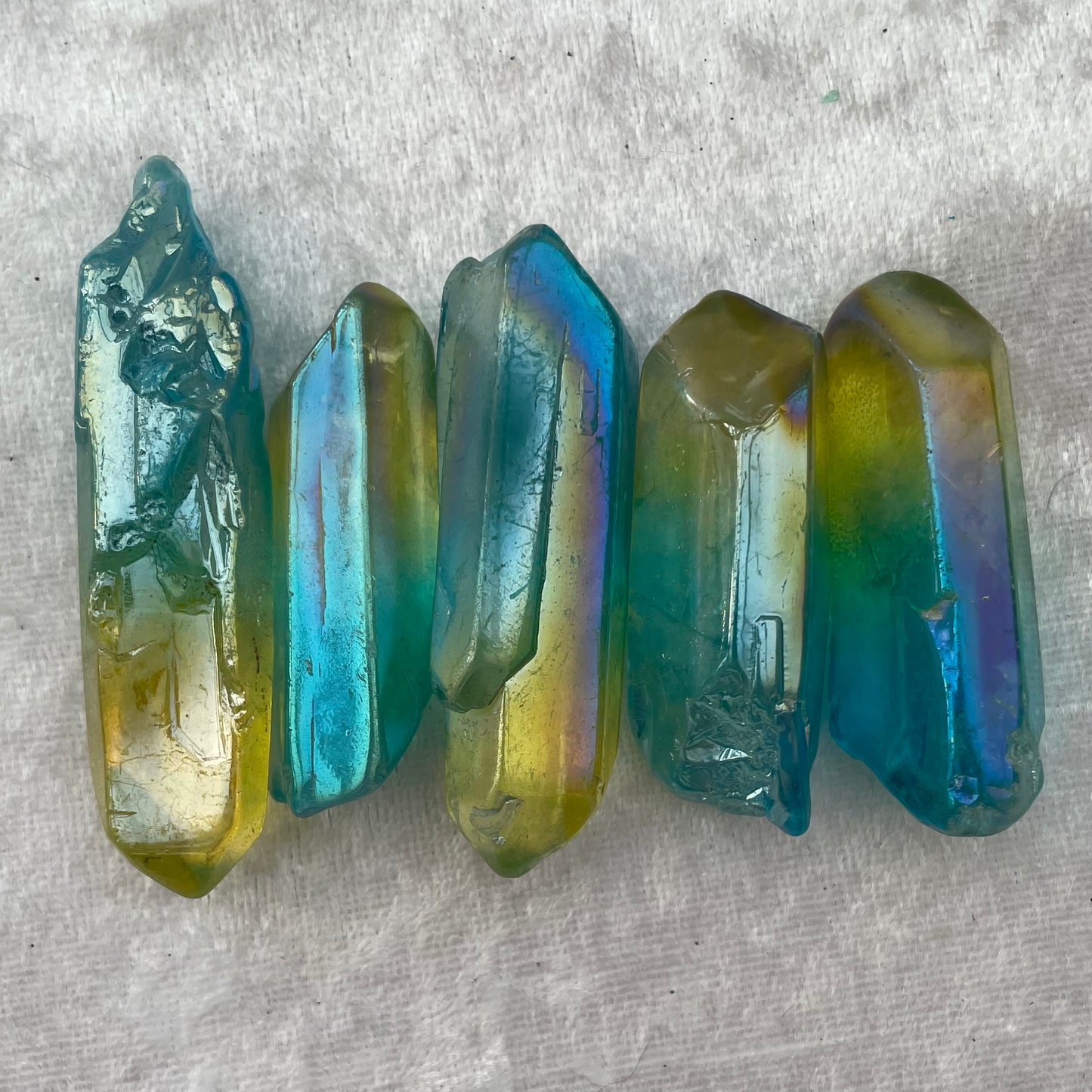 Blue and Yellow Aura Quartz Points