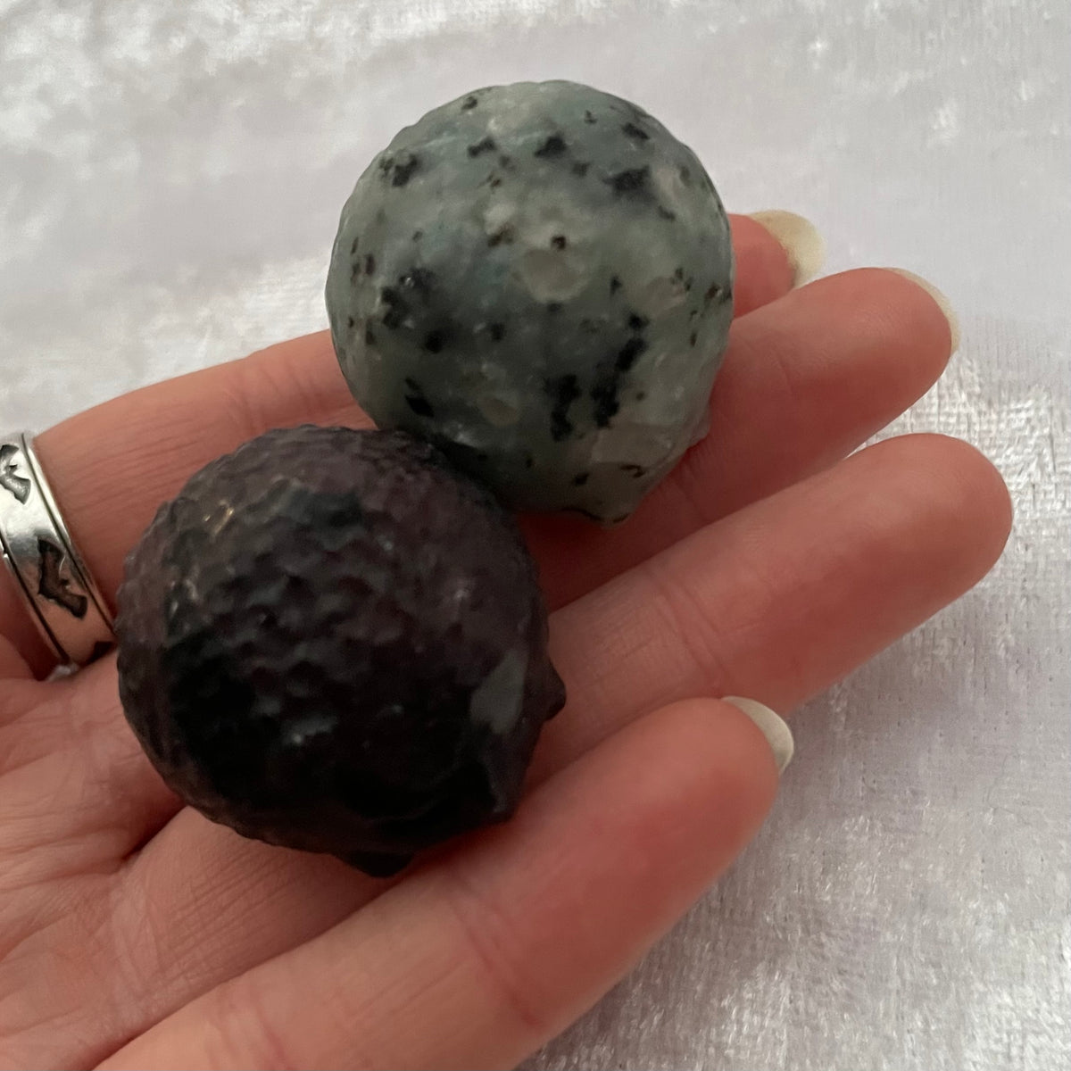 Kiwi Jasper and Garnet Hedgehog Carvings
