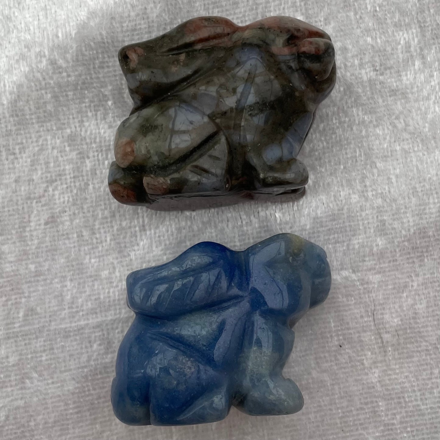 Que Sera and Blue Quartz Bunny Rabbit Carvings