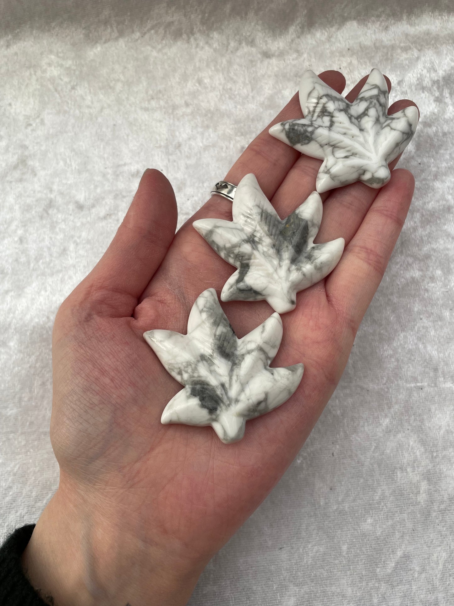 White Howlite Maple Leaf Carvings