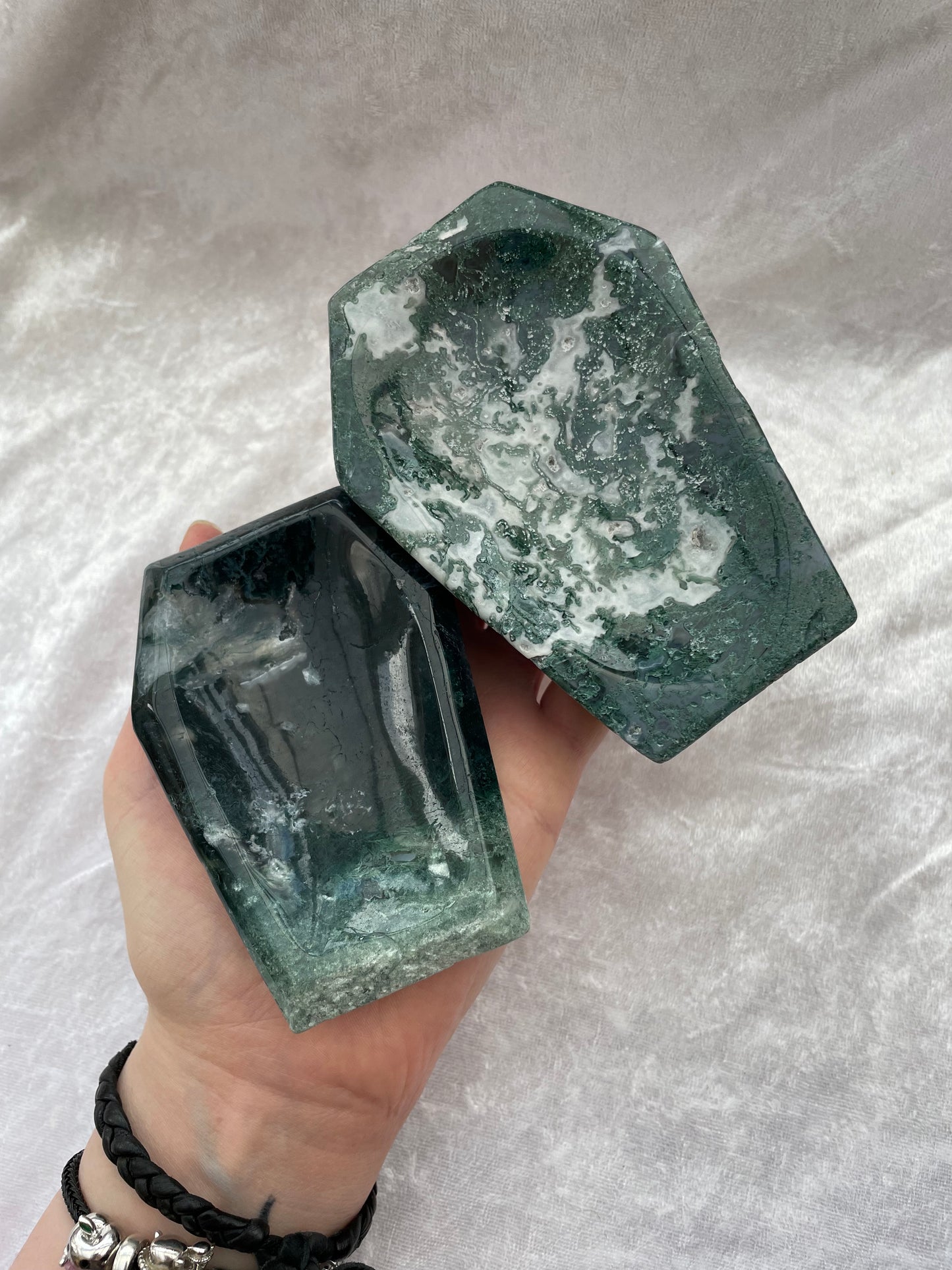 Moss Agate Coffin Dishes