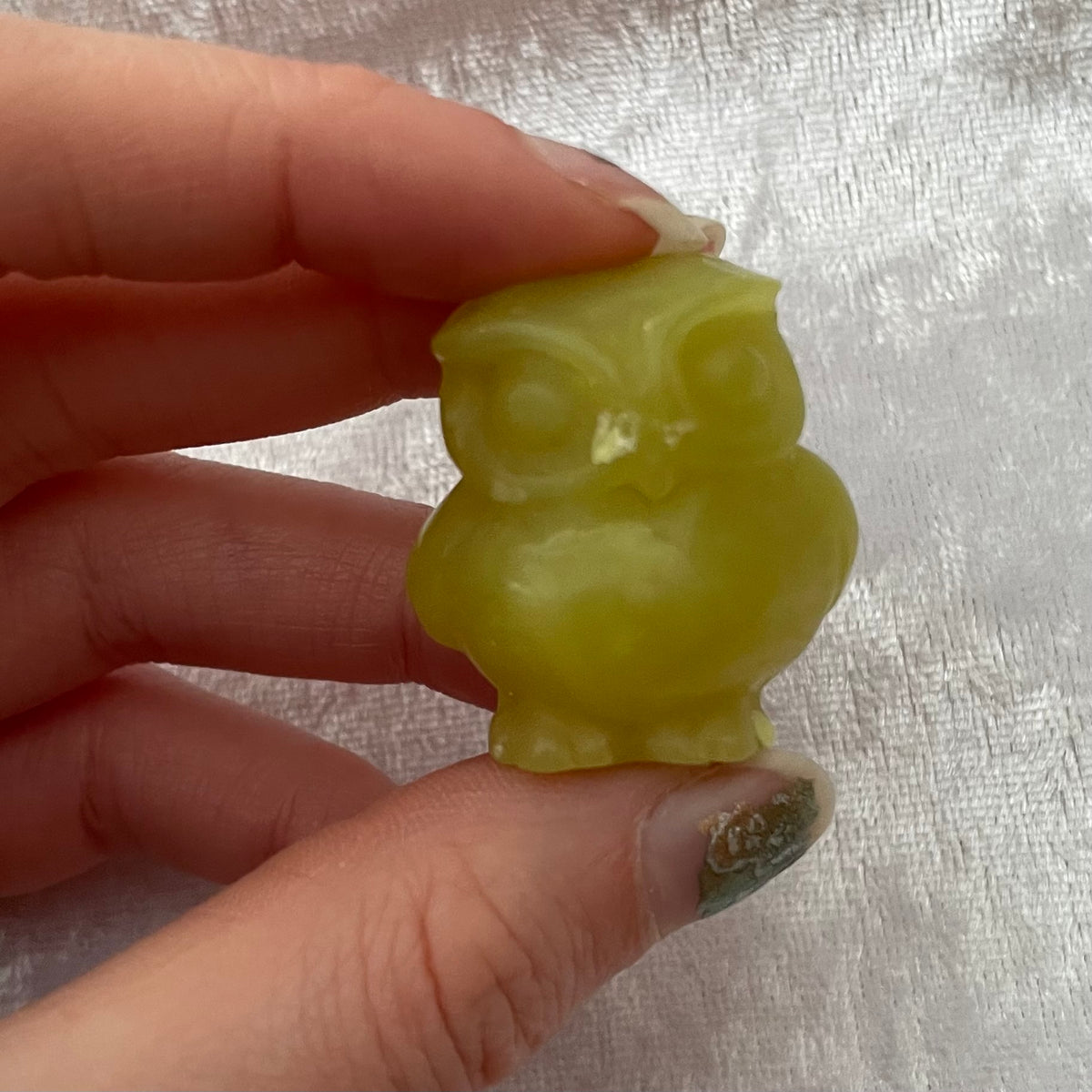 Yellow Serpentine Owl Carving