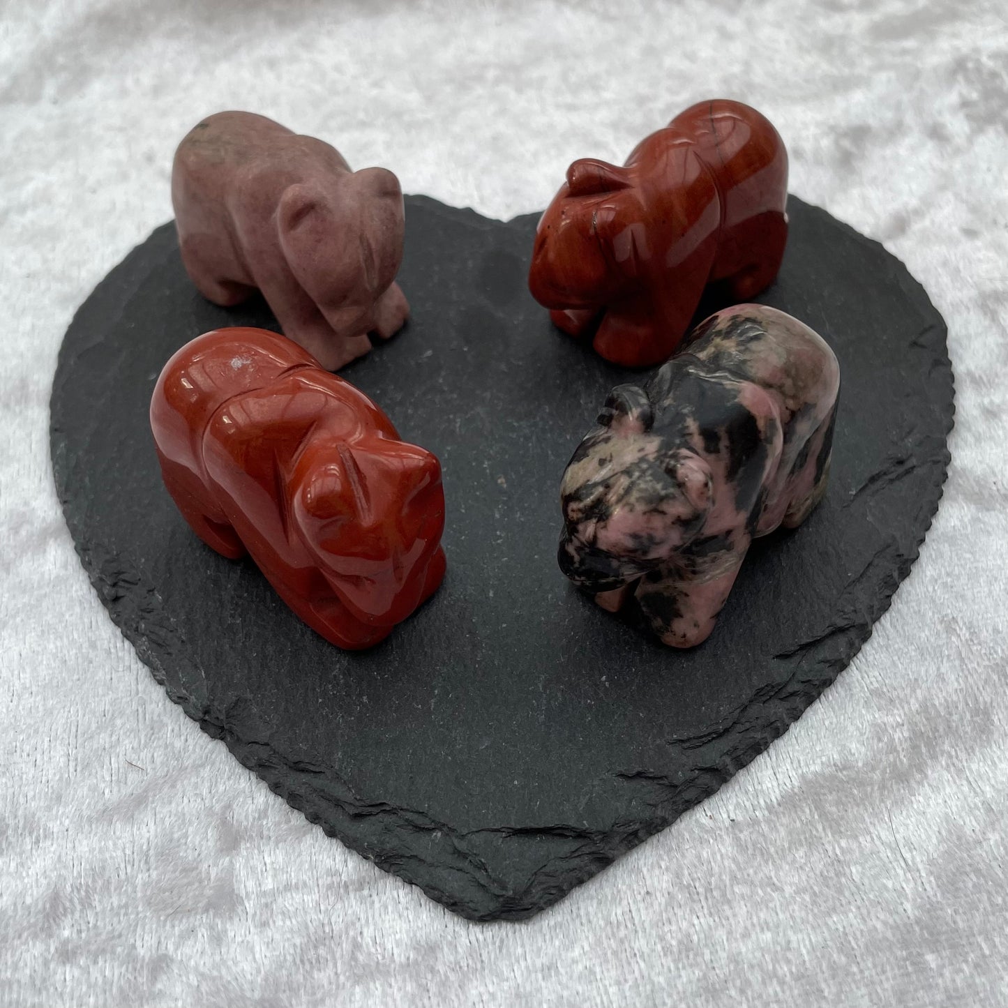 Red Jasper and Rhodonite Bear Carvings