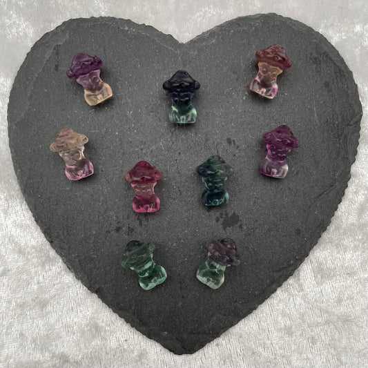 Mini Rainbow Fluorite Torsos With Mushroom Heads