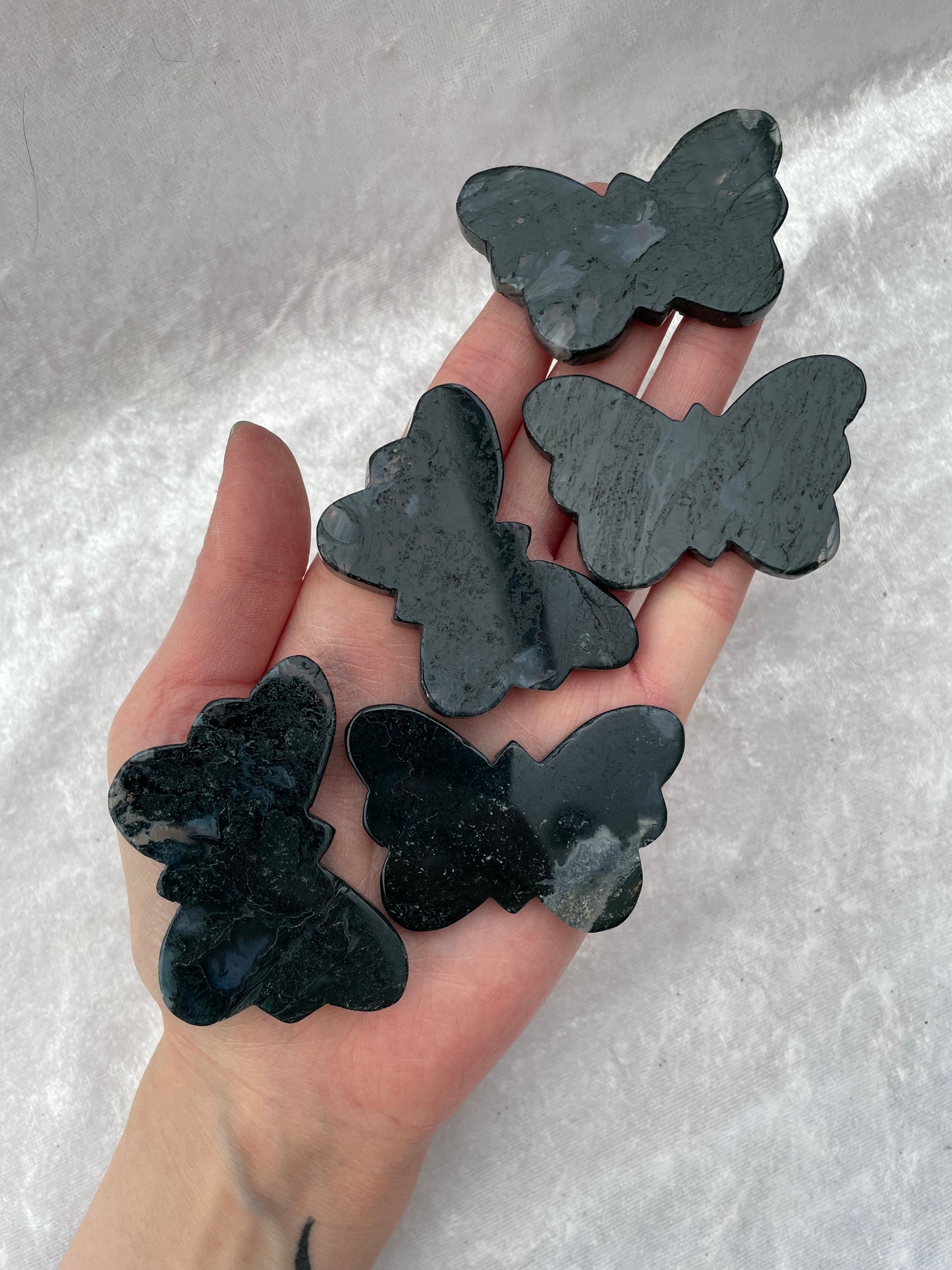 Moss Agate Butterfly Carvings
