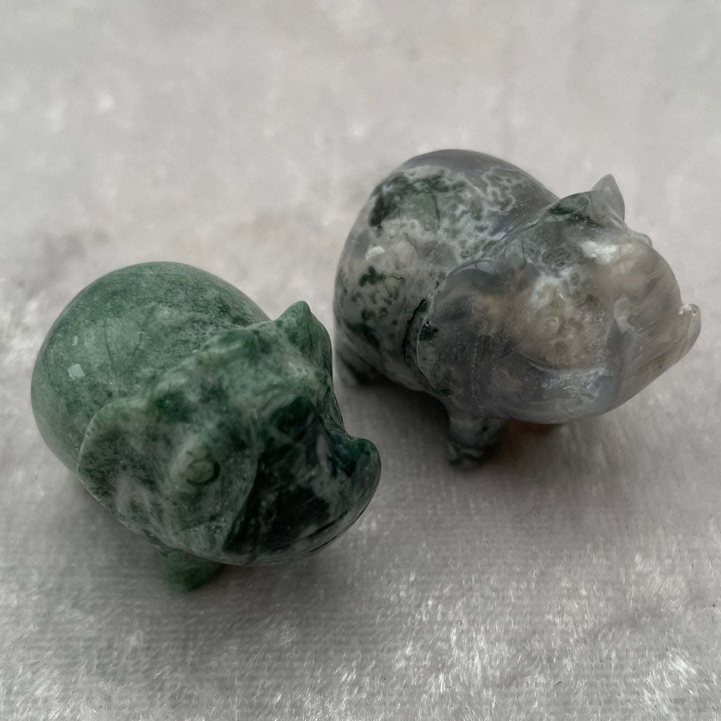 Moss Agate Elephant Carvings