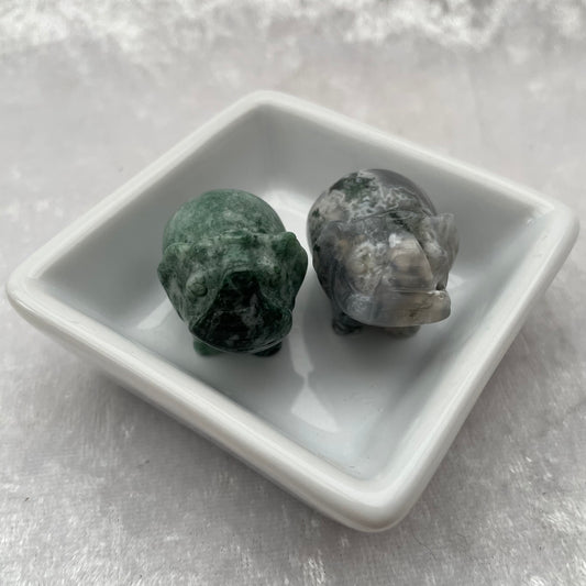 Moss Agate Elephant Carvings
