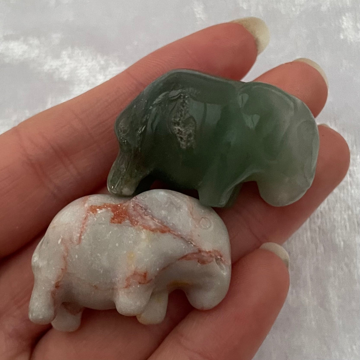 Mini Green Aventurine and Dali Jasper Elephants