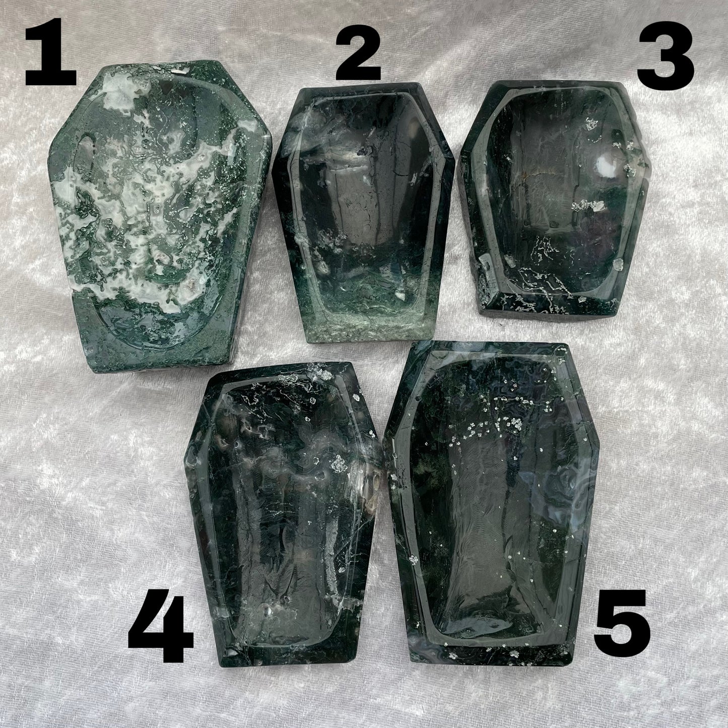 Moss Agate Coffin Dishes