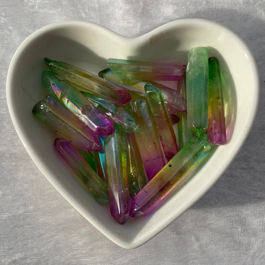 Green, Yellow and Pink Aura Quartz Points