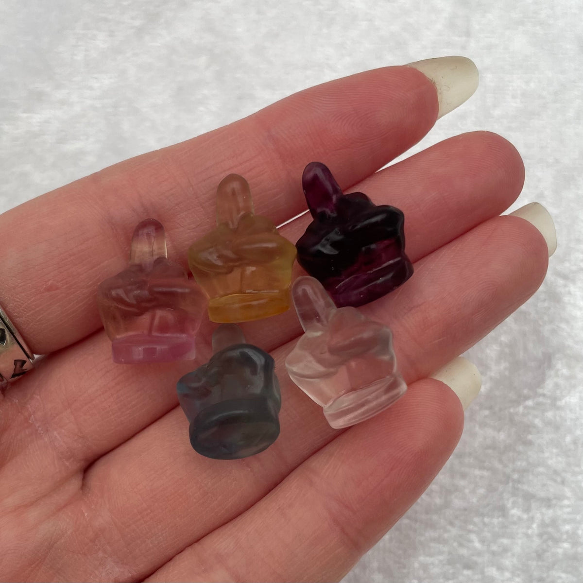 Mini Rainbow Fluorite Middle Finger Carvings