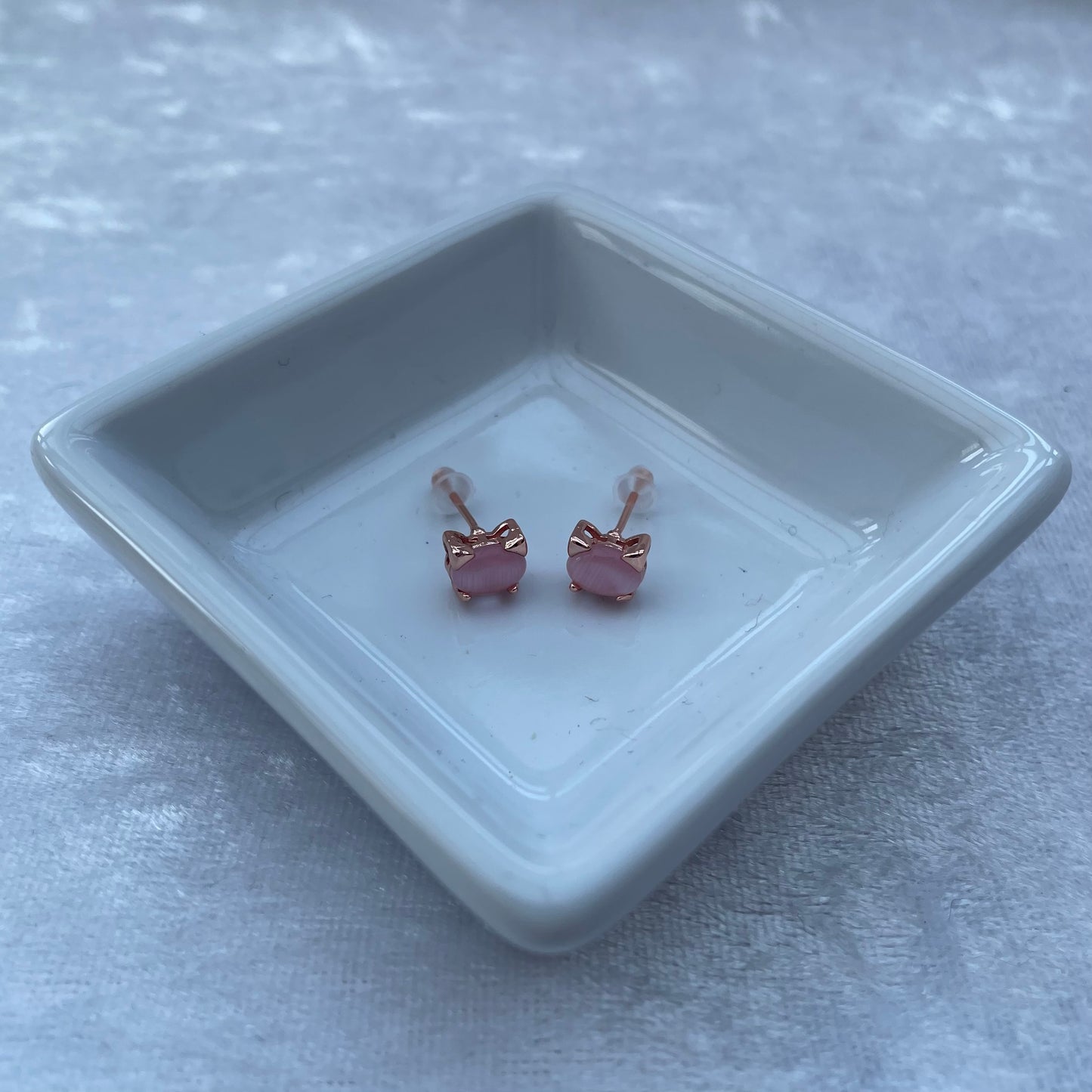 Rose Gold Coloured Pink Cats Eye Cat Earrings