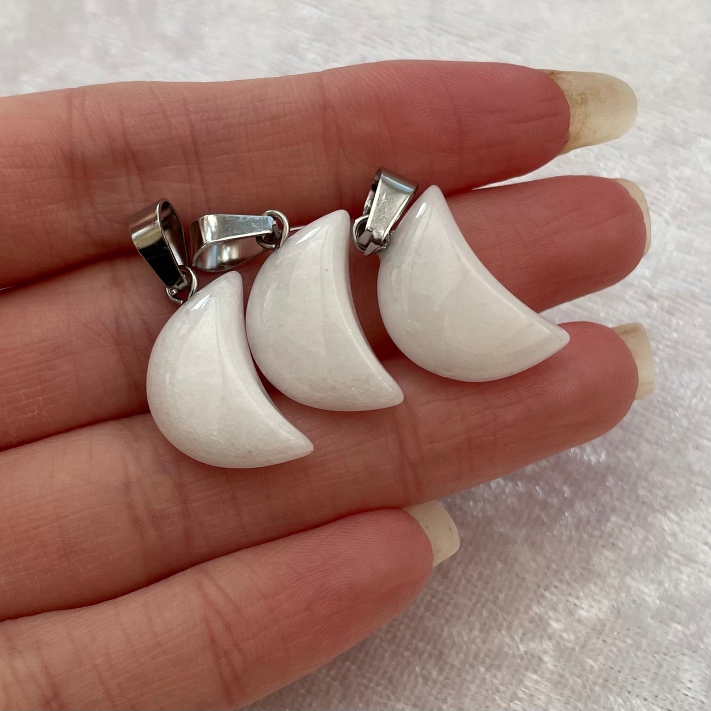 White Agate Moon Pendants