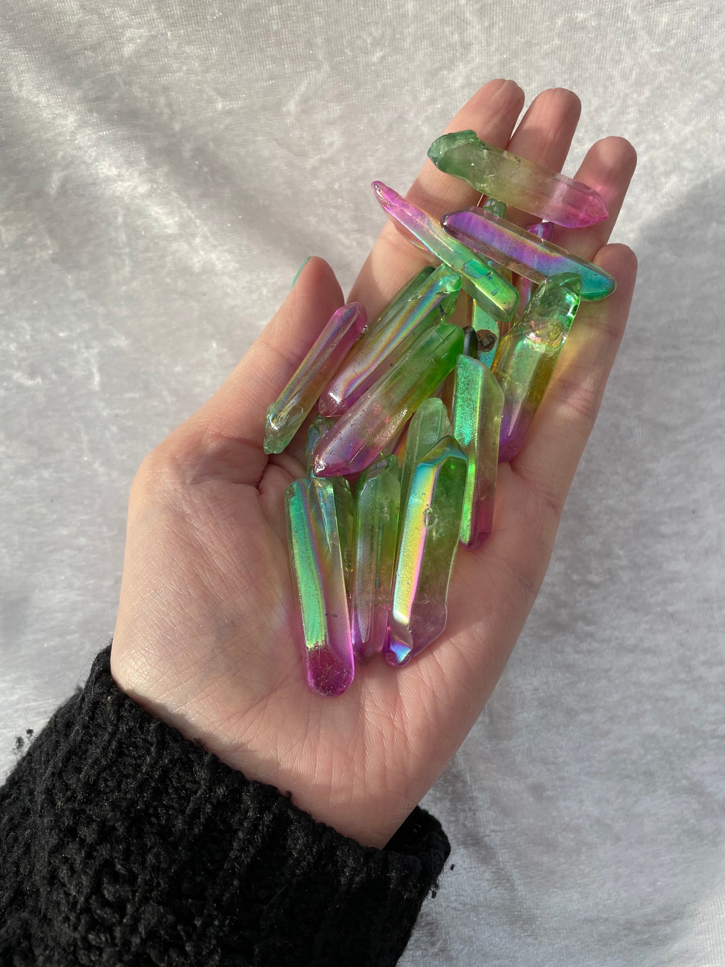 Green, Yellow and Pink Aura Quartz Points