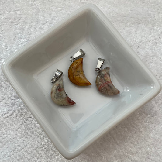 Crazy Lace Agate Moon Pendants