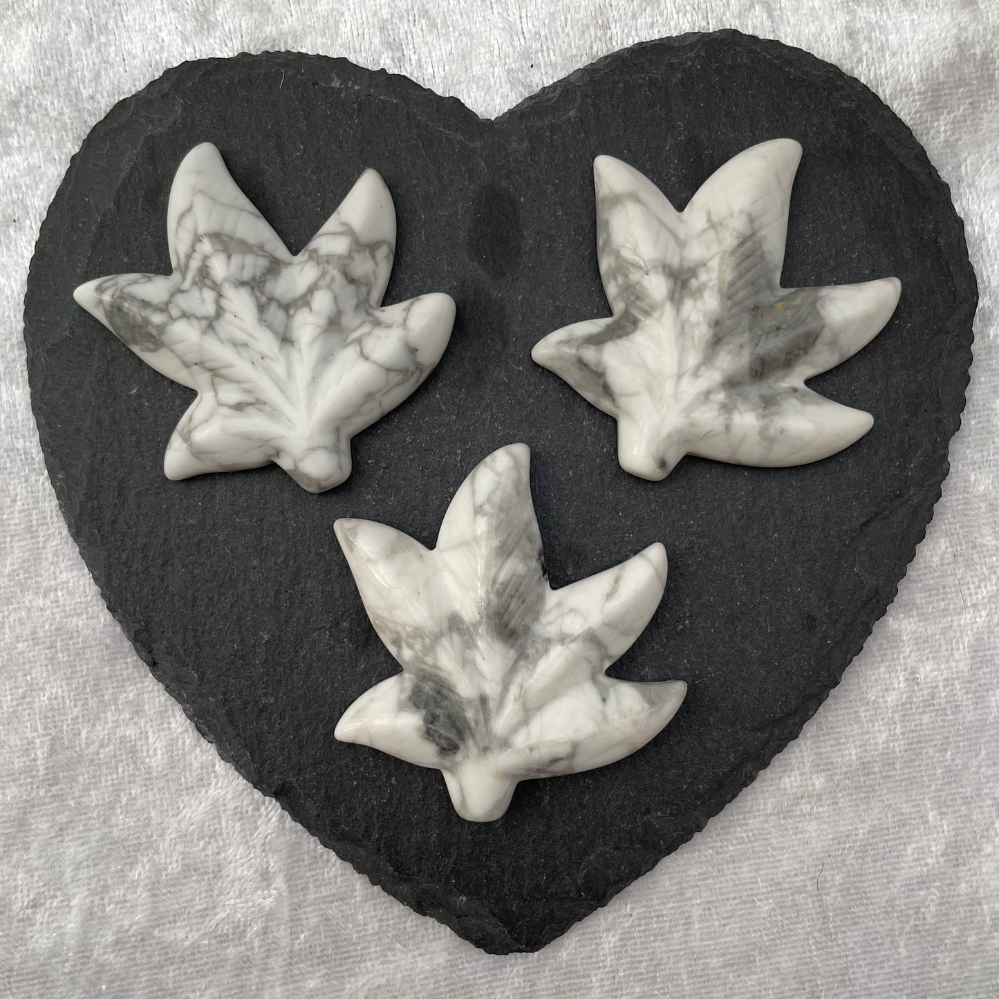 White Howlite Maple Leaf Carvings