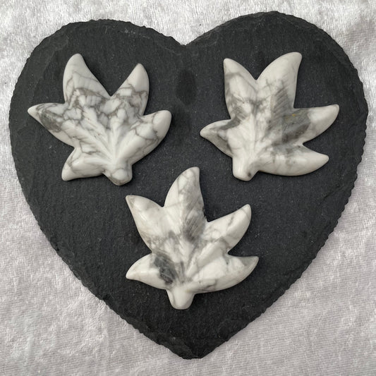 White Howlite Maple Leaf Carvings