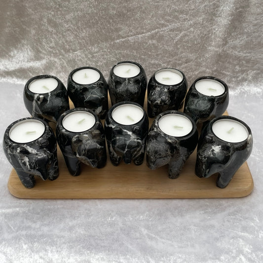Black Zebra Marble Bear Tealight Candle Holders