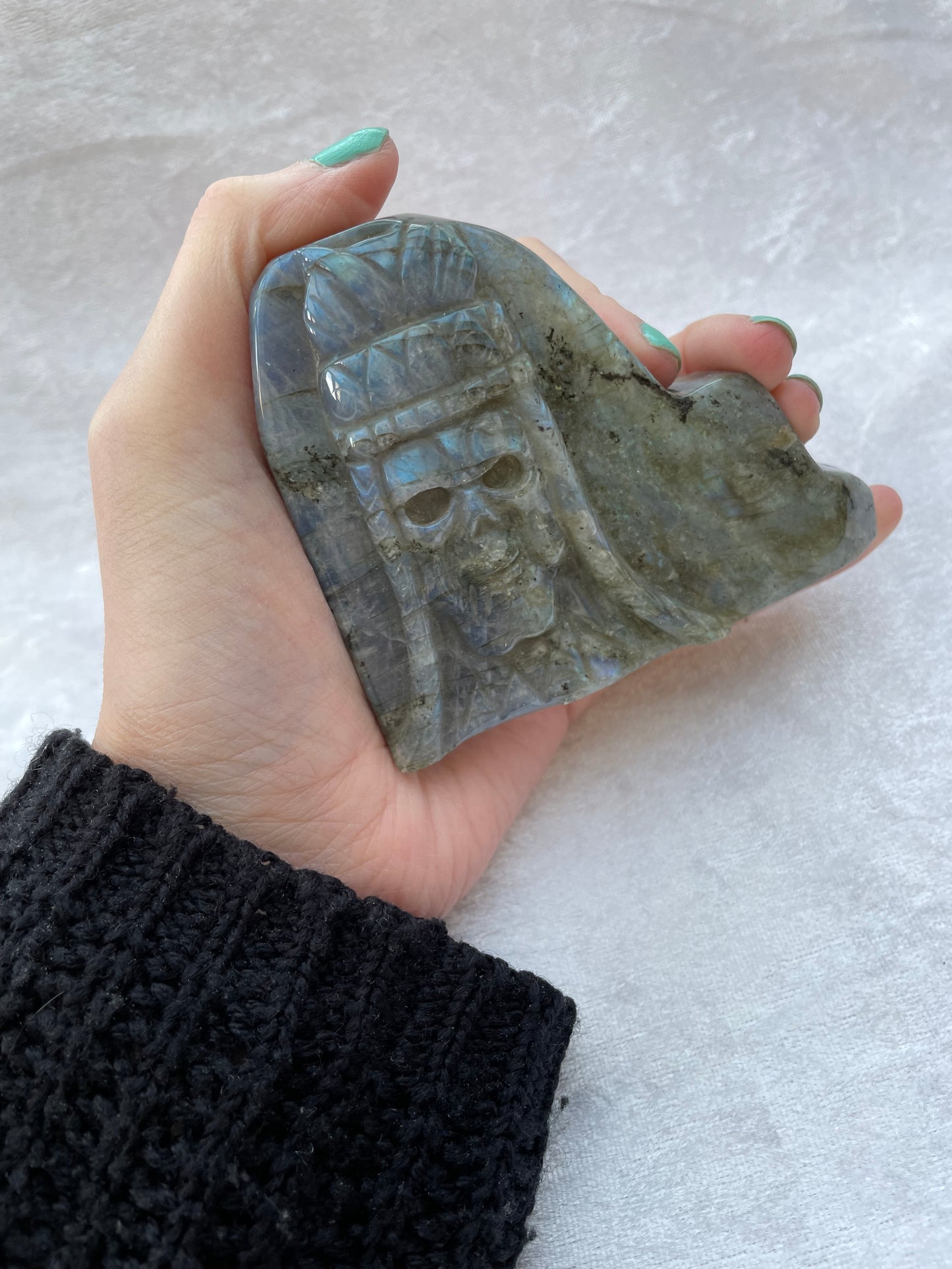 Labradorite Native American Skull and Headdress
